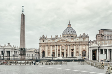 Fototapeta na wymiar St. Peters Basilica (Basilica di San Pietro) in Vatican City, Rome, Italy, Europe, filtered style