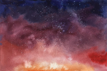 Watercolor vector background Space, stars, constellation, nebula