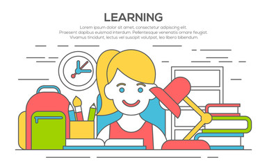 flat design banner for education, learning process