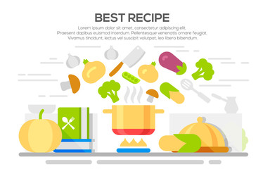 Best recipes concept with flying food ingredients.