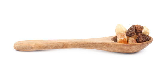 Spoon of nuts and dried fruits