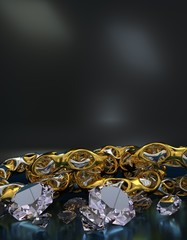 Luxury jewelry background diamonds and gold financial independence 3D illustration