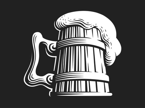Wooden beer mug - vector illustration, design on dark background