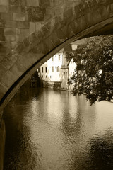 Fototapeta na wymiar Prague,Czech Republic,bridge,sepia.