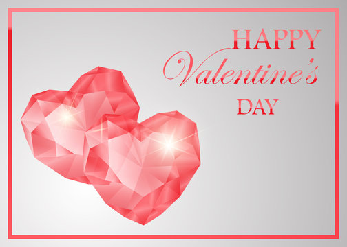 pink gemstone heart shape. Shiny stone design for valentine s day or wedding invitation card.