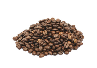 Pile of roasted coffee beans isolated