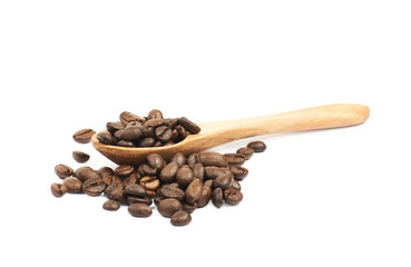 Pile of roasted coffee beans isolated