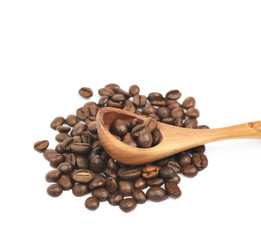 Pile of roasted coffee beans isolated