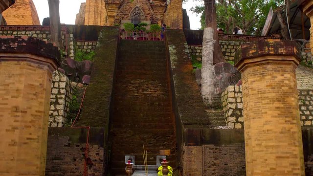 Altar for prayer at a Buddhist temple of Po Nagar Cham Towers. Asia Travel concept. Journey through Vietnam Concept.