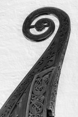 Oseberg ship bow decorations. Oseberg is a well-preserved Viking ship that are displayed at the...