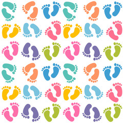 Naklejka premium white background with the colorful baby footprints