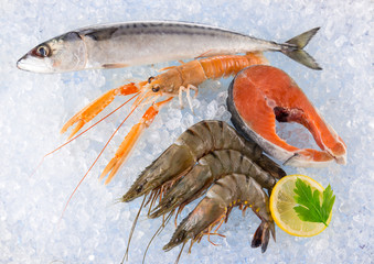 Fresh seafood on crushed ice.