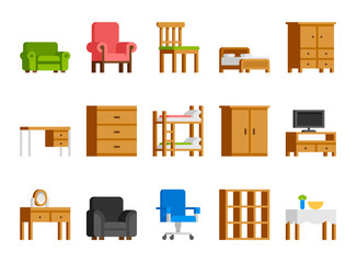 Home and office furniture flat icons