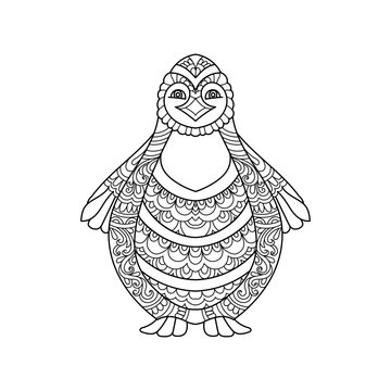 Hand Drawn Penguin For Coloring Book