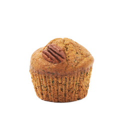 Single pecan nut muffin isolated