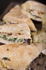 Close up of delicious sandwiches.  Beautifully served meal at the restaurant.