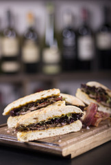 Close up of delicious sandwiches.  Beautifully served meal at the restaurant.