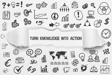 Turn Knowledge into Action / weißes Papier mit Symbole