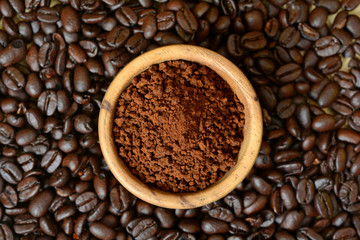 Coffee ground Powder in Wood Bowl