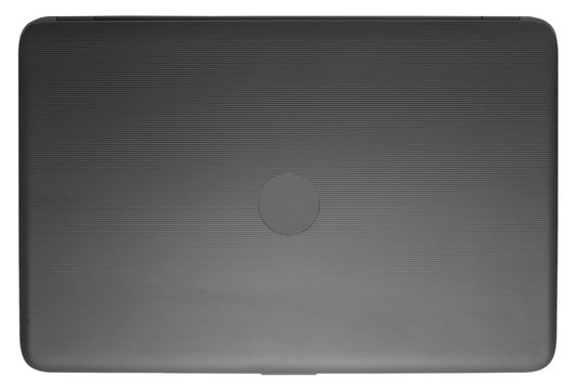 Closed Black Laptop. View From Above. In The Middle Is A Place For The Logo.
