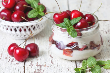 Yogurt with fresh cherries
