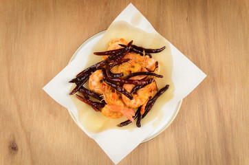Fried shrimp,fried pepper