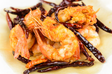 Fried shrimp,fried pepper