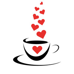 Tasse mit rotem Herz und Herz-Dampf