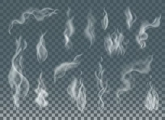 Foto op Plexiglas Realistische sigarettenrook golven of stoom op transparante achtergrond. © vectorgirl