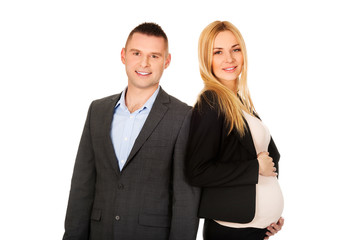 Pregnant businesswoman with her partner
