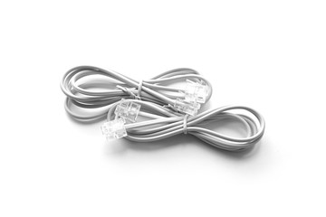 Closed up telephone cable (RJ-11) white background