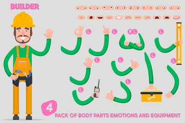 Create a character builder. Icons with different types of facial emotions and clothing. Move your hands.