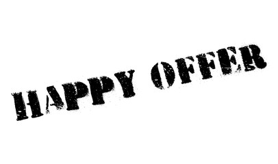 Happy Offer rubber stamp. Grunge design with dust scratches. Effects can be easily removed for a clean, crisp look. Color is easily changed.