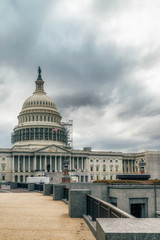 WASHINGTON DC, USA The United States Capitol view from the street. In 2014, scaffolding was erected around the dome for a restoration project scheduled to be completed by 2017. 