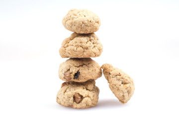 Fototapeta na wymiar Homemade cookies with nuts and raisins on a white background