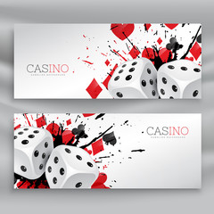 set of casino banners with dices and abstract ink splash