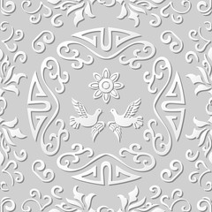 3D paper art pattern spiral round frame pigeon flower