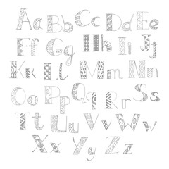 letters of latin alphabet. hand drawn doodle font