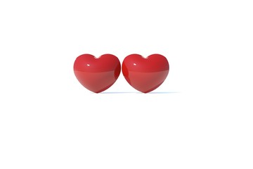 3d rendering of Front view of Two Red Love heart shape for Valentine’s Day white floor