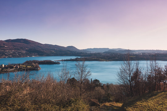 Annone Lake near Como and Lecco view from a hill