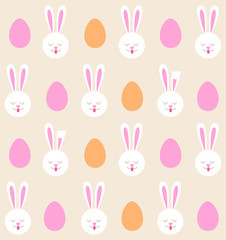 Seamless pattern of Easter bunnies and colored eggs