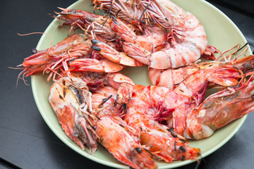 Delicious grilled prawns in a plate
