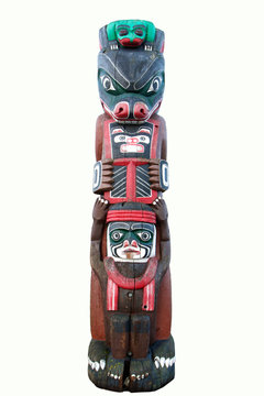 Totem pole public art isolated pure white background from Victor