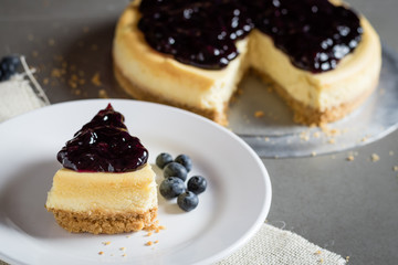 piece of freshness delicious blueberry cheese cake on plate