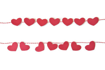 Heart bunting paper cut on white background - isolated