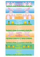 Easter banner with banny, eggs and carrots. Easter Decor template. Vector packaging design for eggs