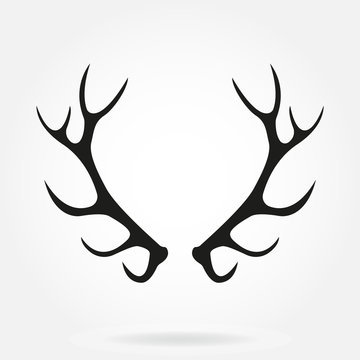 Deer antlers. Horns icon isolated on white background. Vector black silhouette.