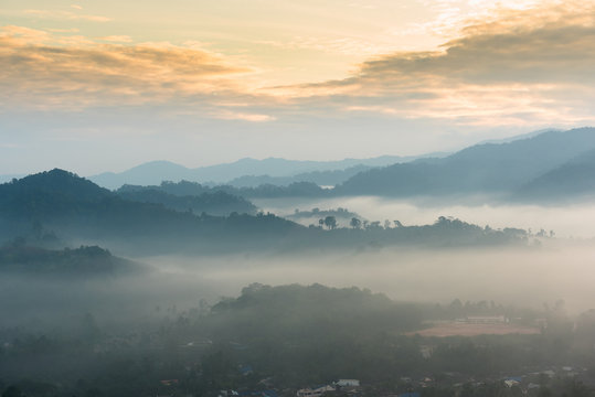 The beautiful fog and nature view in Thailand Landscape