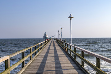Fototapeta na wymiar pier, Vineta bridge and submarine at Zinnowitz