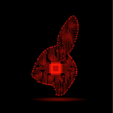 Abstract rabbit. Rabbit as an electronic circuit. Vector illustration.